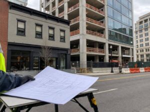 ALTA Survey documents and a vertical development site illustrating air rights due diligence in Washington DC