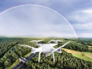 Drone LiDAR mapping over dense tree cover for terrain surveying in Washington DC.